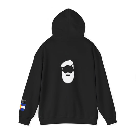 The Bookcase & Barber Hoodie – Colorado Flag Sleeve Beard Logo Hooded Sweatshirt