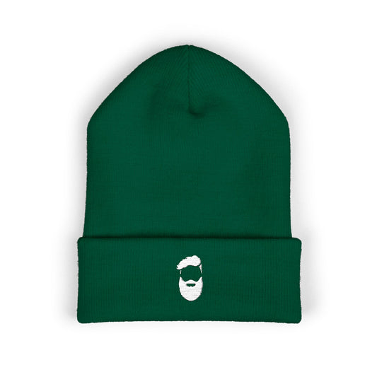 Embroidered Beard Logo Cuffed Beanie — Men's Minimalist Knit Hat
