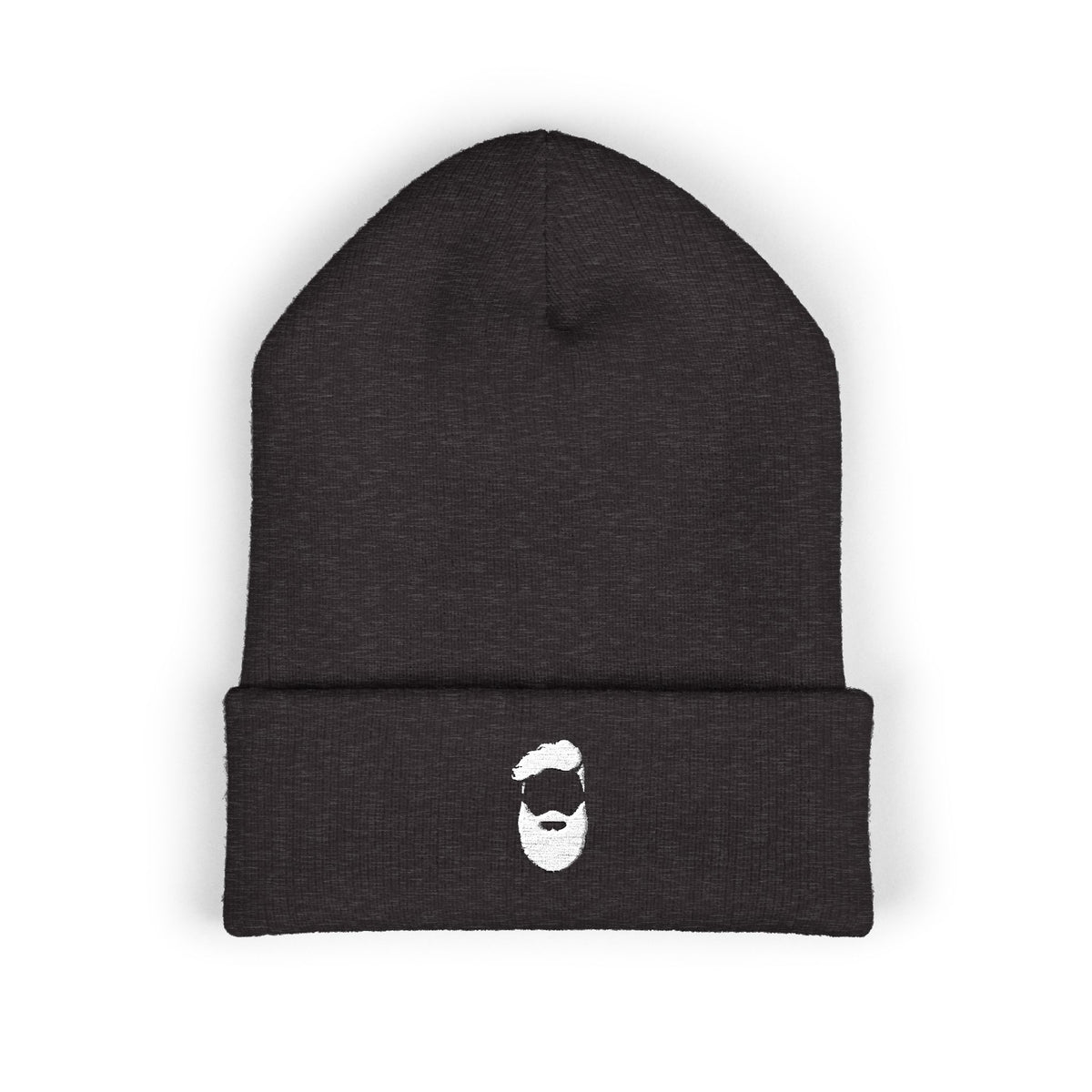 Embroidered Beard Logo Cuffed Beanie — Men's Minimalist Knit Hat