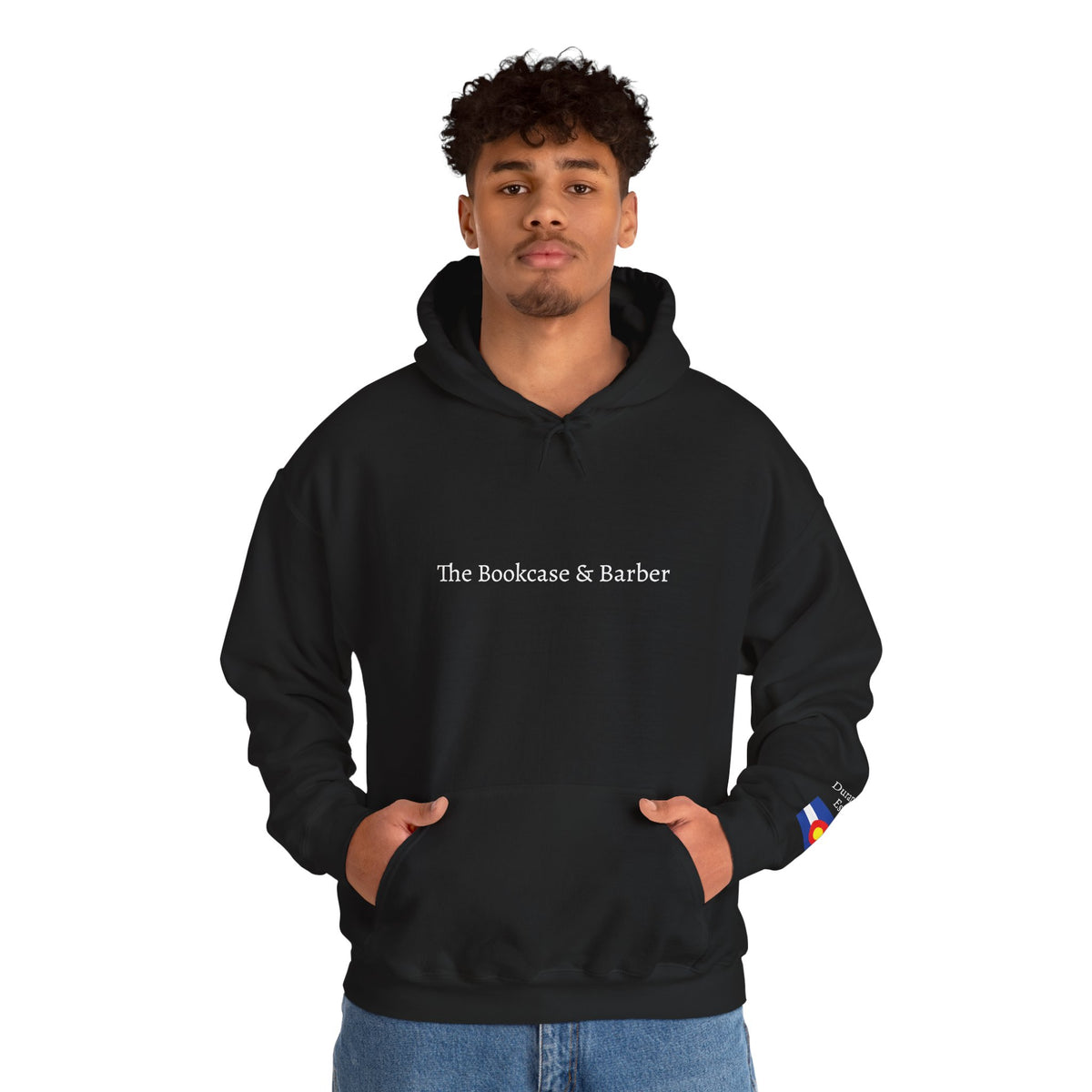 The Bookcase & Barber Hoodie – Colorado Flag Sleeve Beard Logo Hooded Sweatshirt