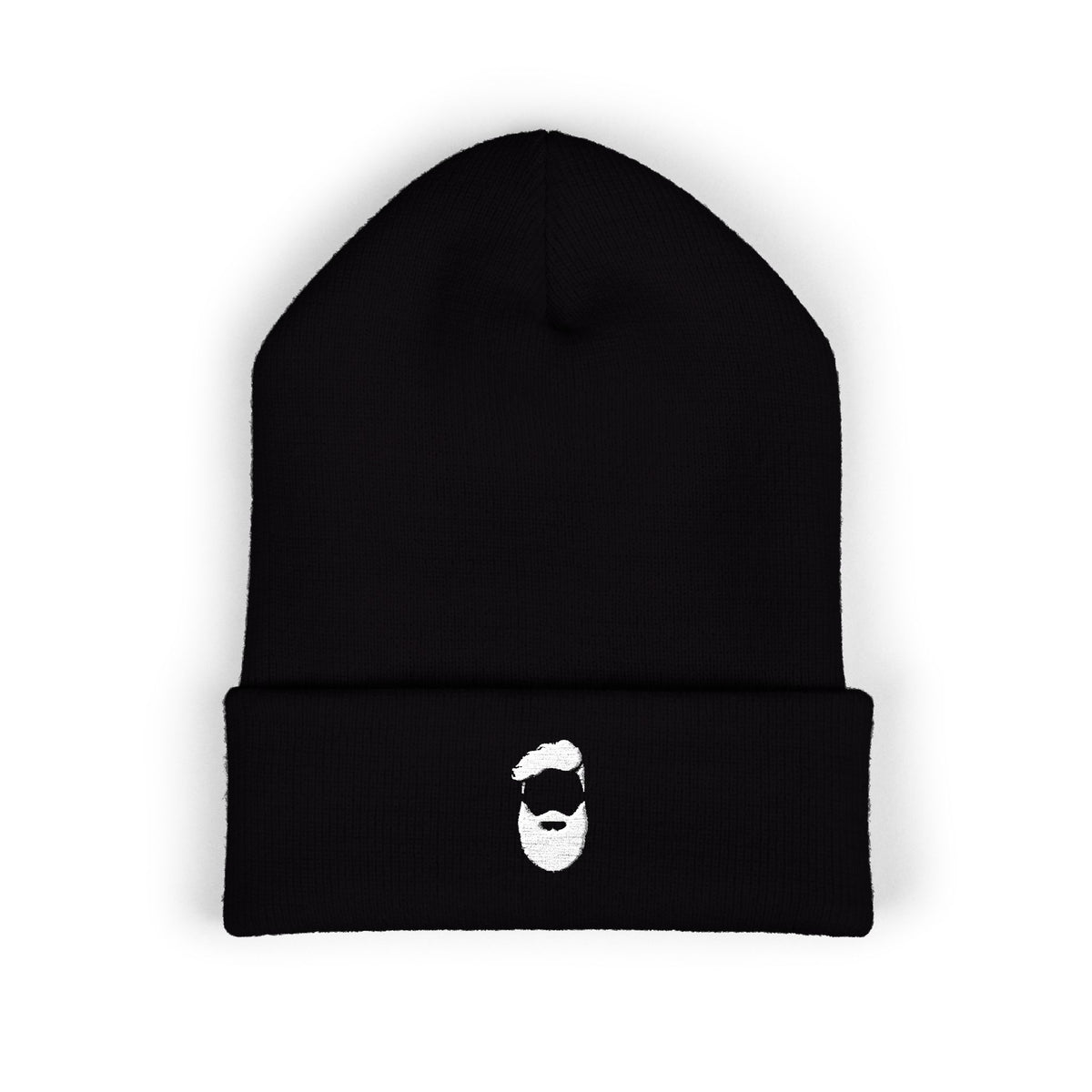 Embroidered Beard Logo Cuffed Beanie — Men's Minimalist Knit Hat