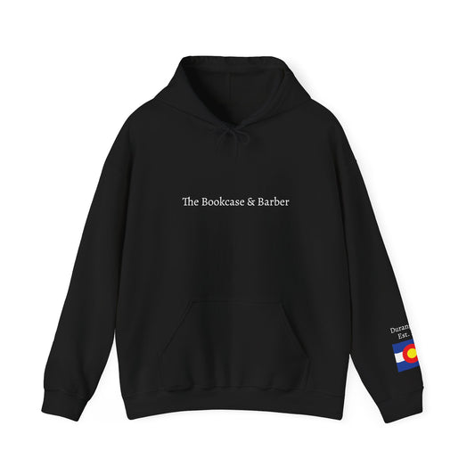 The Bookcase & Barber Hoodie – Colorado Flag Sleeve Beard Logo Hooded Sweatshirt