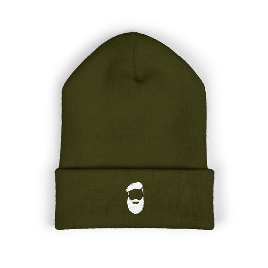Embroidered Beard Logo Cuffed Beanie — Men's Minimalist Knit Hat
